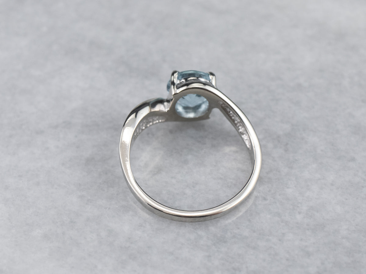 White Gold Aquamarine Bypass Ring