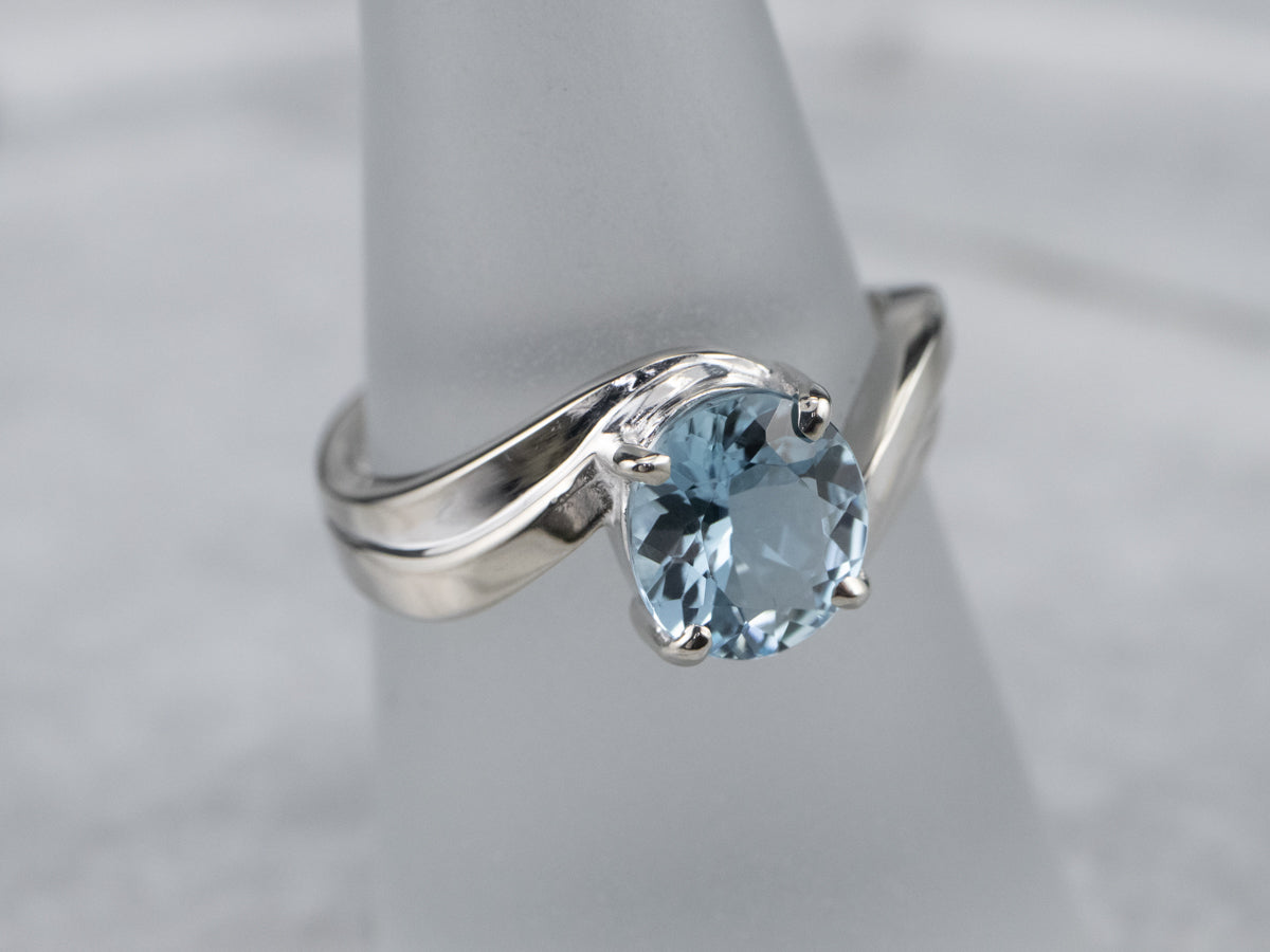 White Gold Aquamarine Bypass Ring