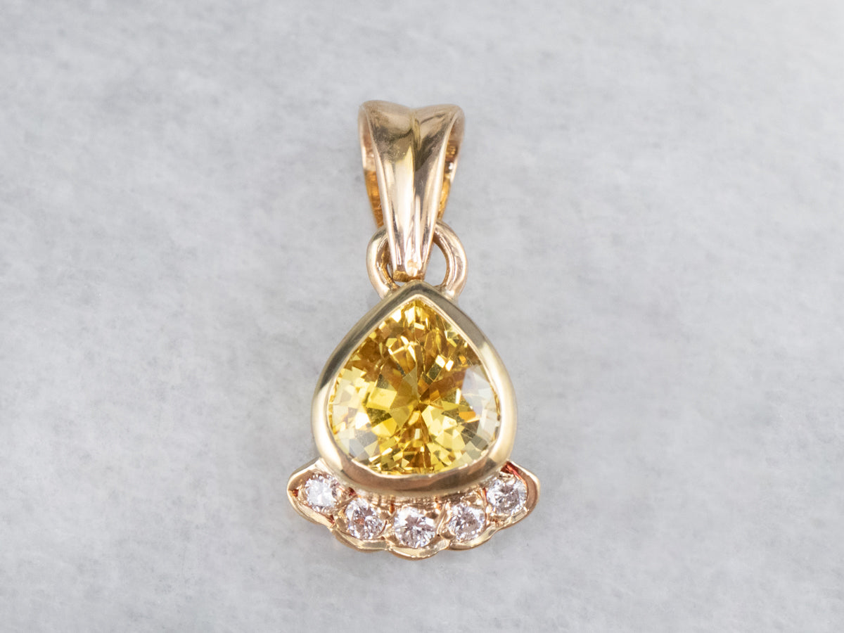 Yellow Sapphire 18K Gold Diamond Pendant