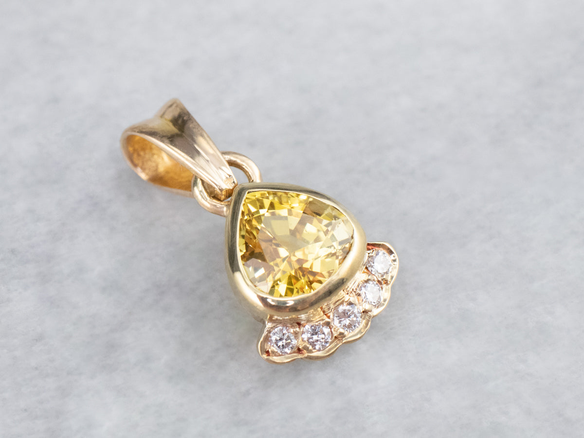 Yellow Sapphire 18K Gold Diamond Pendant