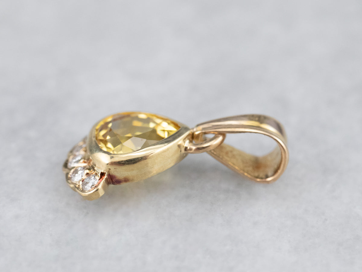 Yellow Sapphire 18K Gold Diamond Pendant