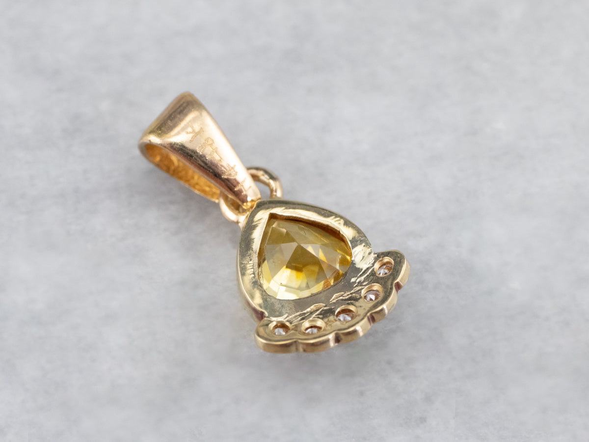 Yellow Sapphire 18K Gold Diamond Pendant