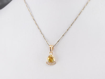Yellow Sapphire 18K Gold Diamond Pendant