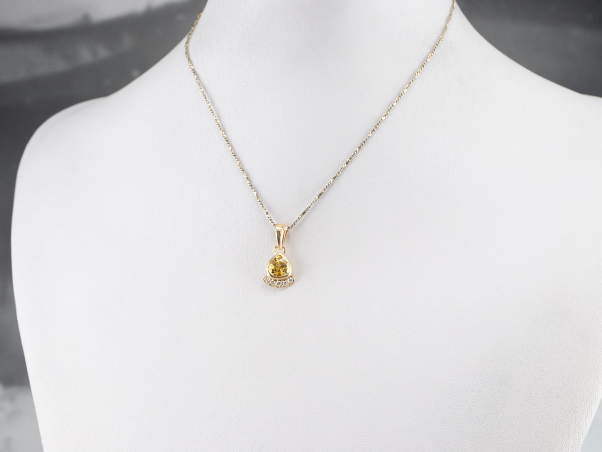Yellow Sapphire 18K Gold Diamond Pendant