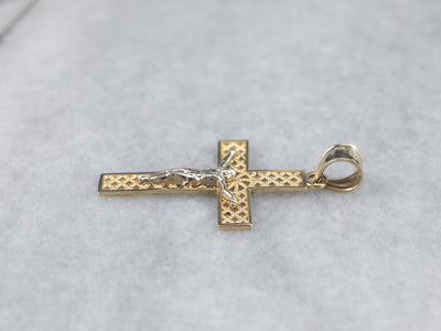 Two Tone Gold Filigree Crucifix Pendant