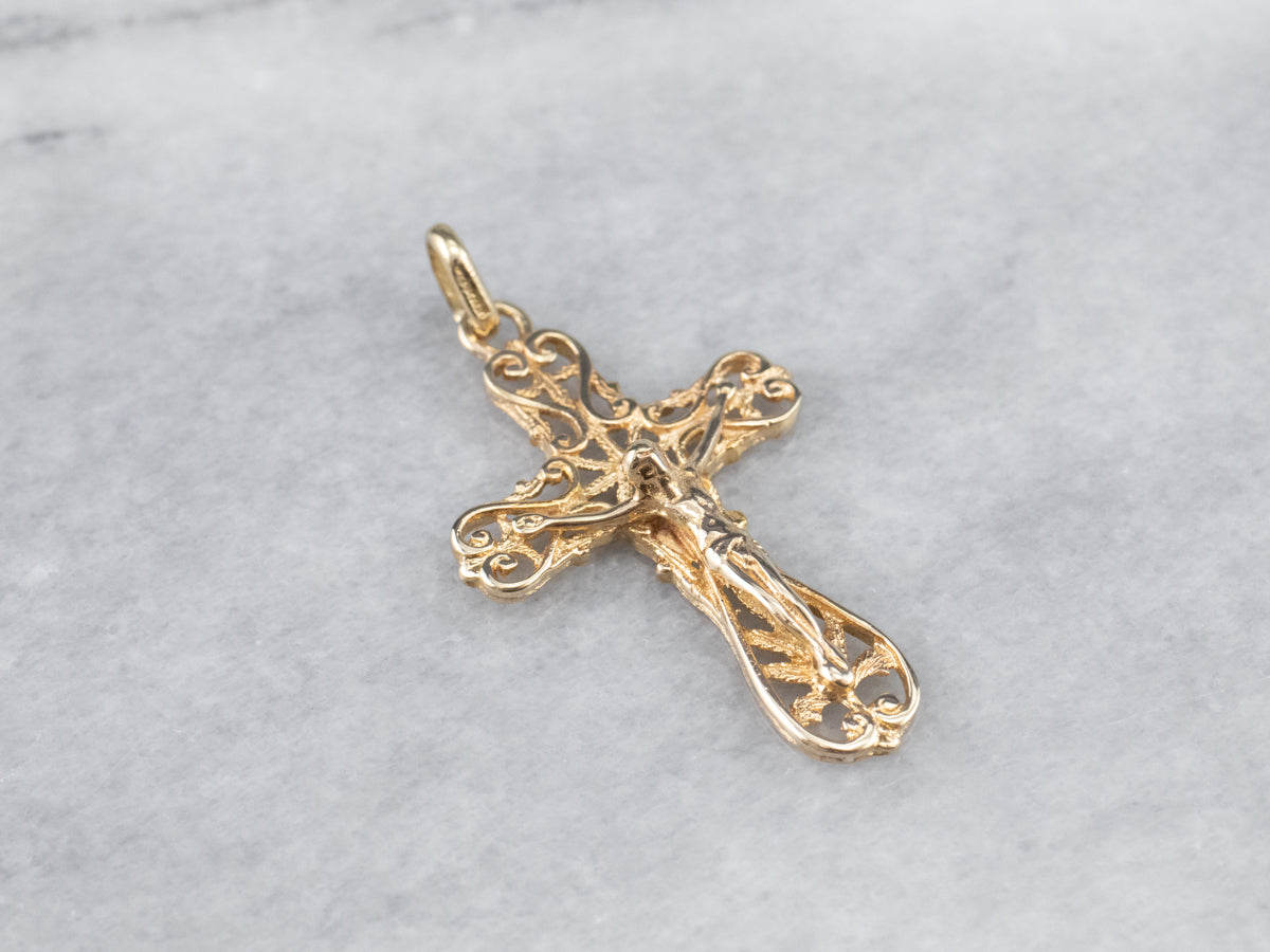Yellow Gold Filigree Crucifix Pendant