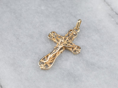 Yellow Gold Filigree Crucifix Pendant