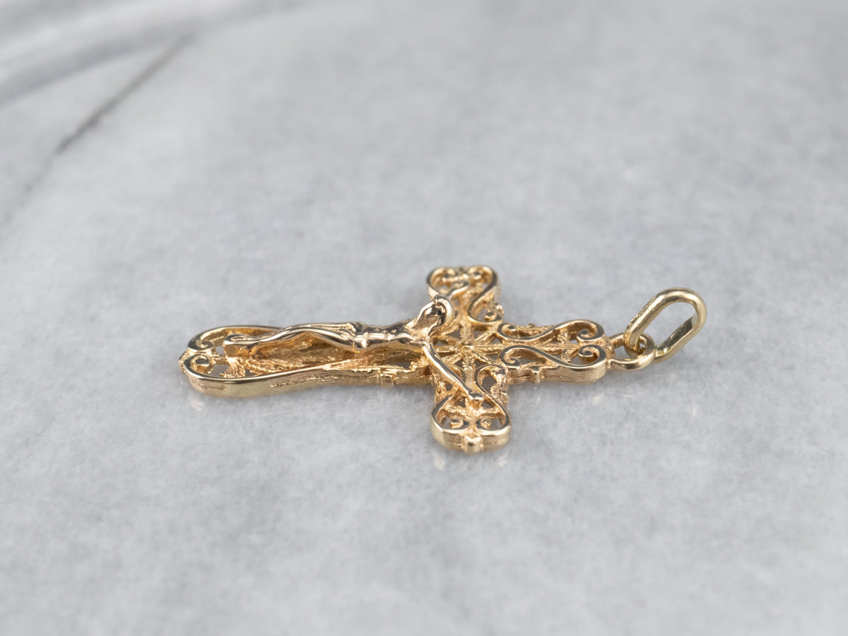 Yellow Gold Filigree Crucifix Pendant