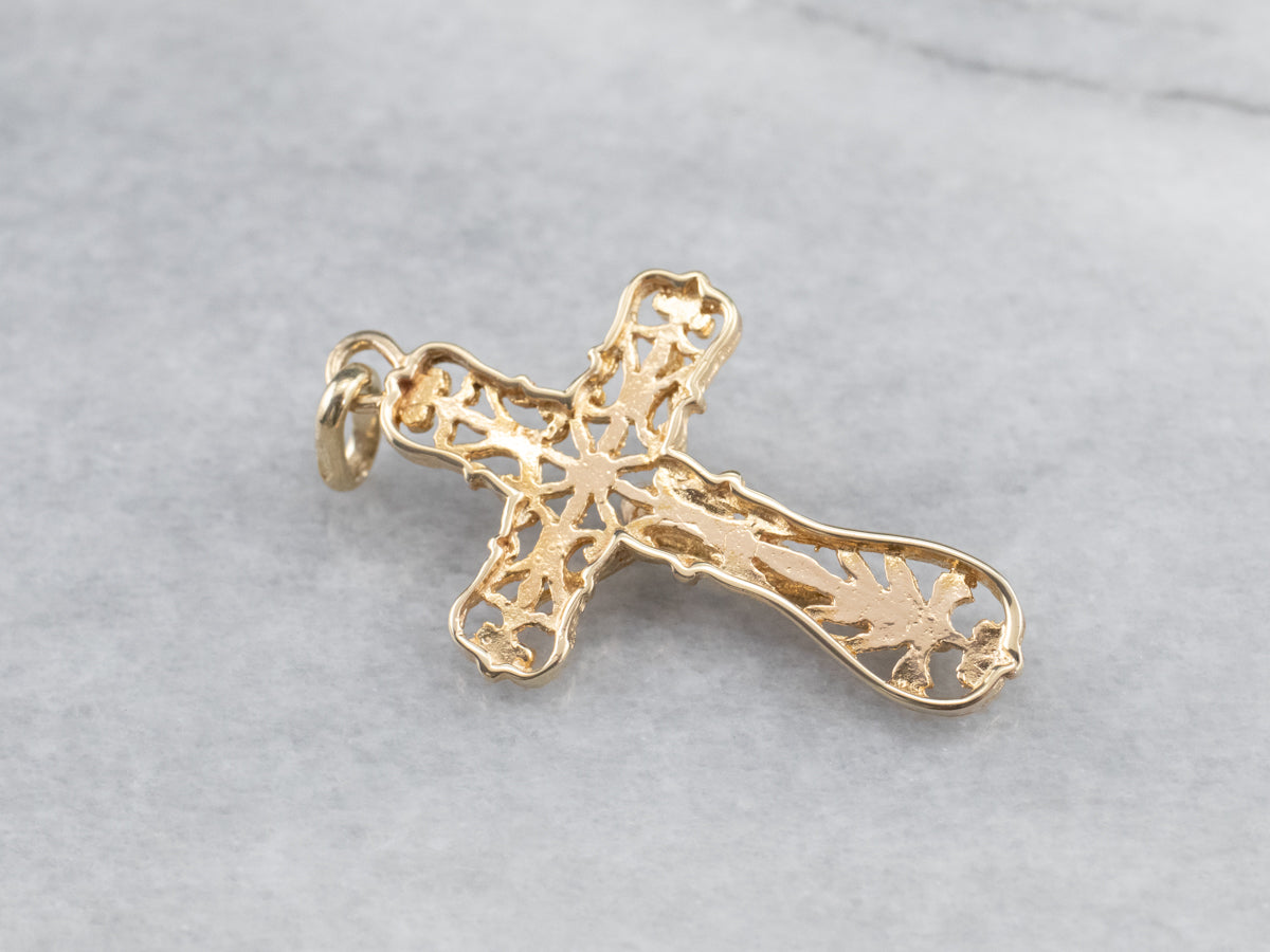 Yellow Gold Filigree Crucifix Pendant