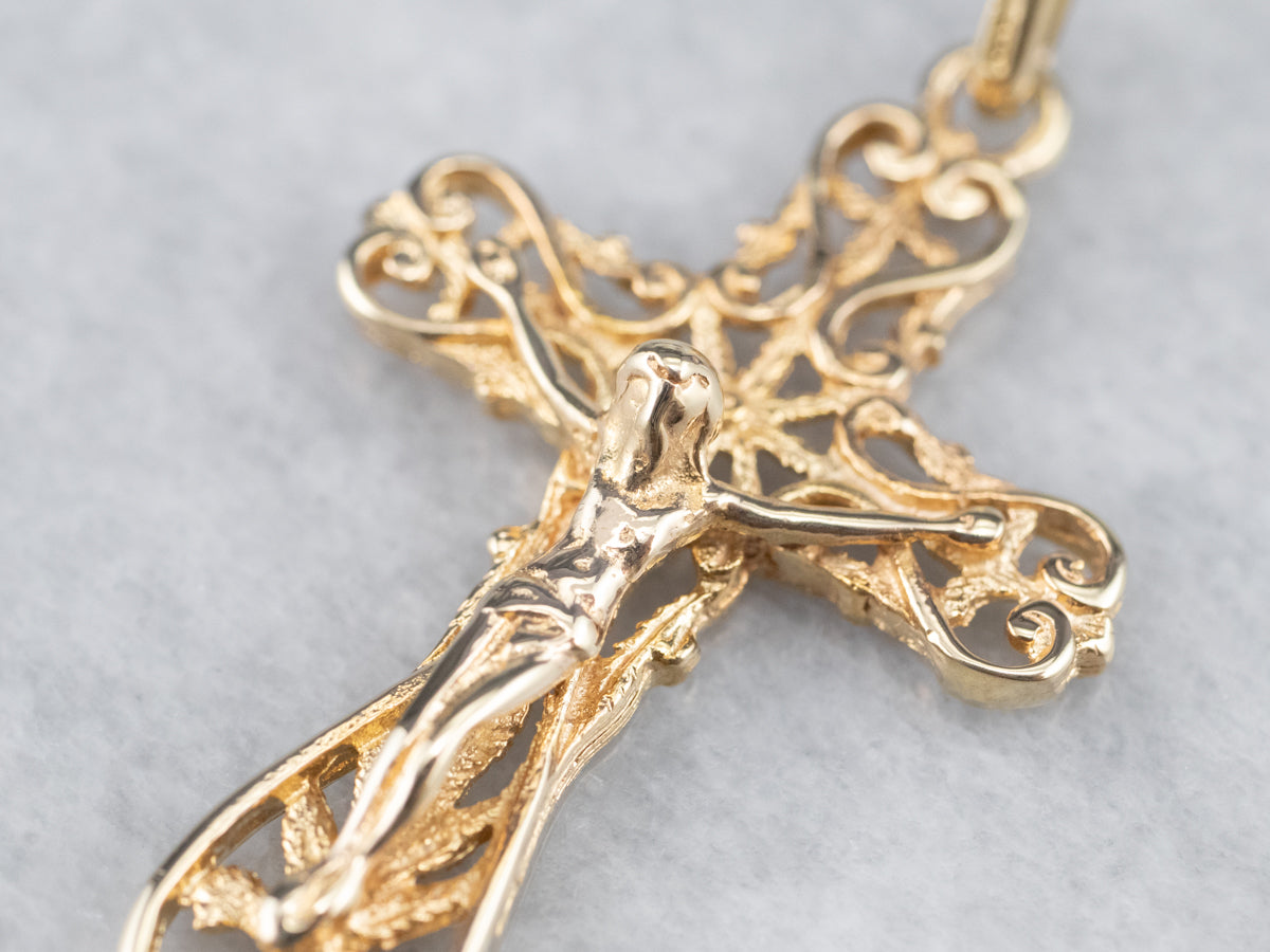 Yellow Gold Filigree Crucifix Pendant