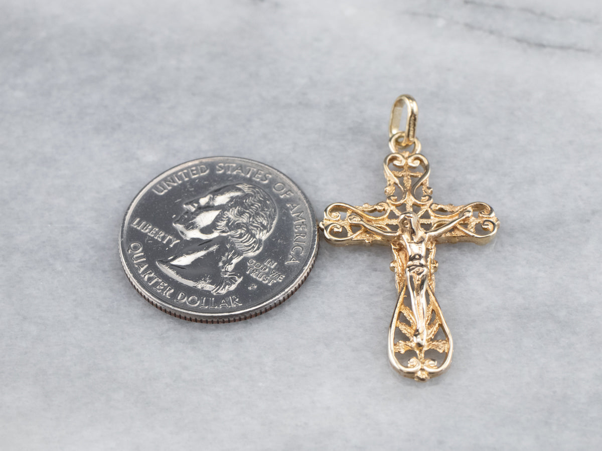 Yellow Gold Filigree Crucifix Pendant