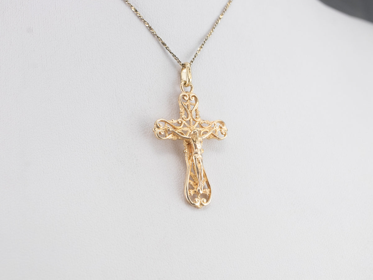 Yellow Gold Filigree Crucifix Pendant