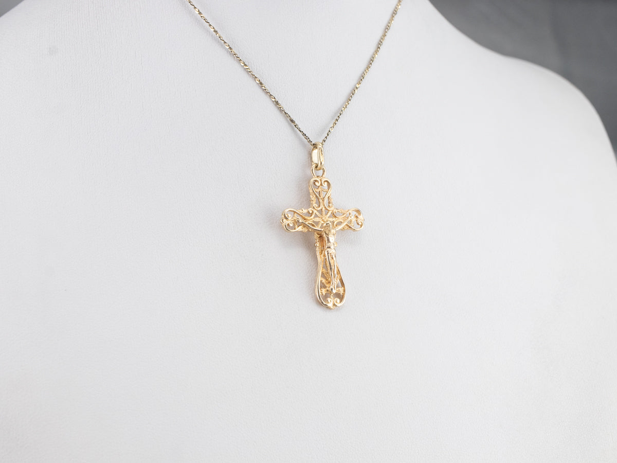 Yellow Gold Filigree Crucifix Pendant