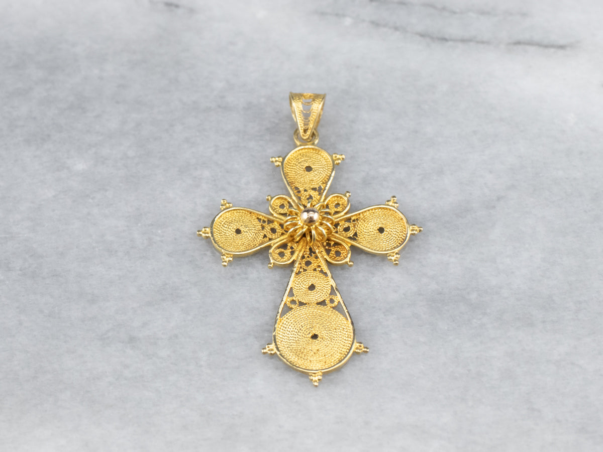 Ornate 18 Karat Gold Filigree Cross