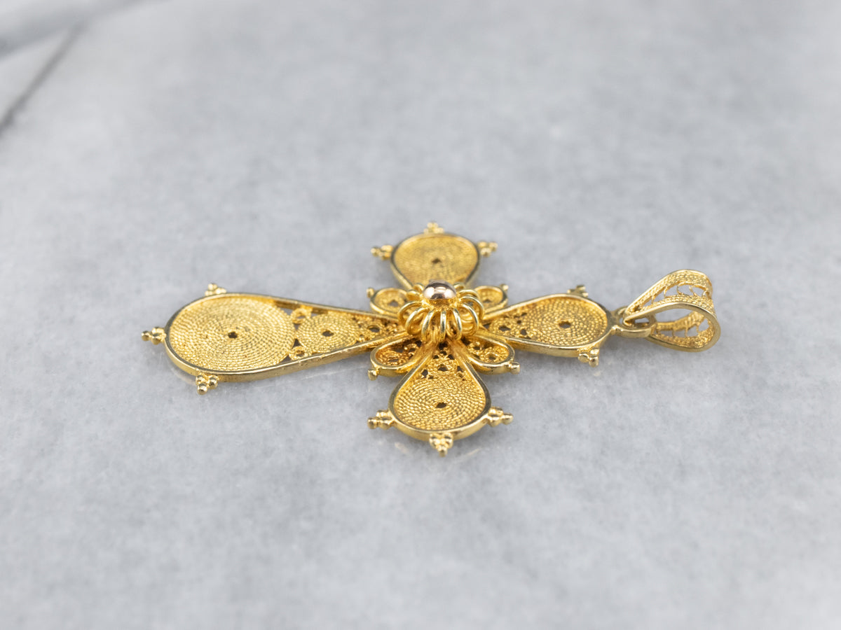 Ornate 18 Karat Gold Filigree Cross