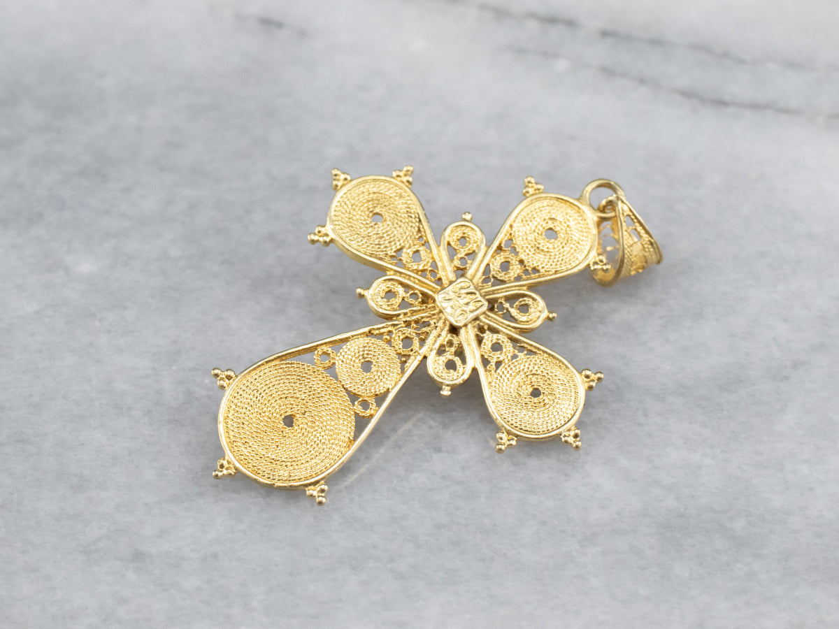 Ornate 18 Karat Gold Filigree Cross