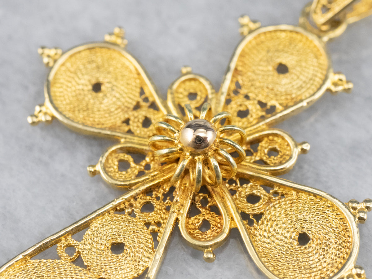 Ornate 18 Karat Gold Filigree Cross