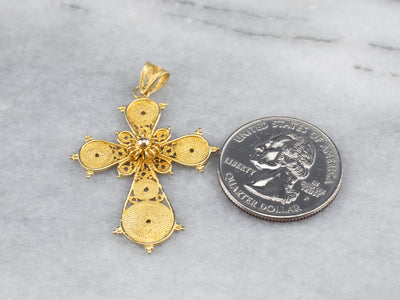 Ornate 18 Karat Gold Filigree Cross