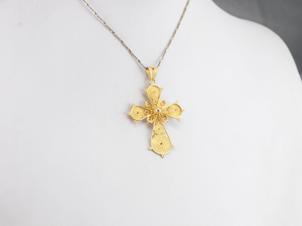 Ornate 18 Karat Gold Filigree Cross