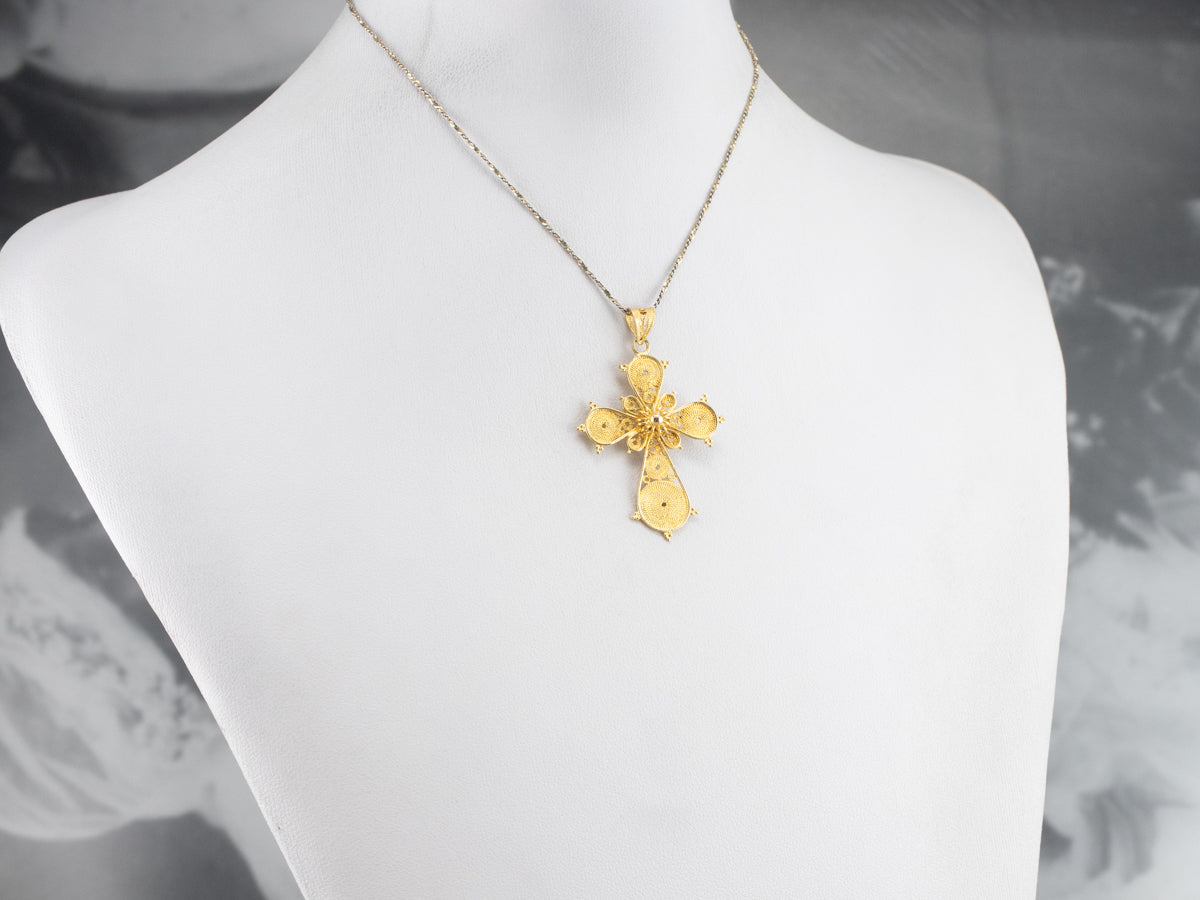 Ornate 18 Karat Gold Filigree Cross