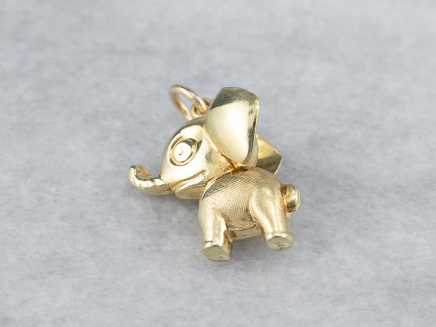 Puffy Gold Elephant Charm Pendant
