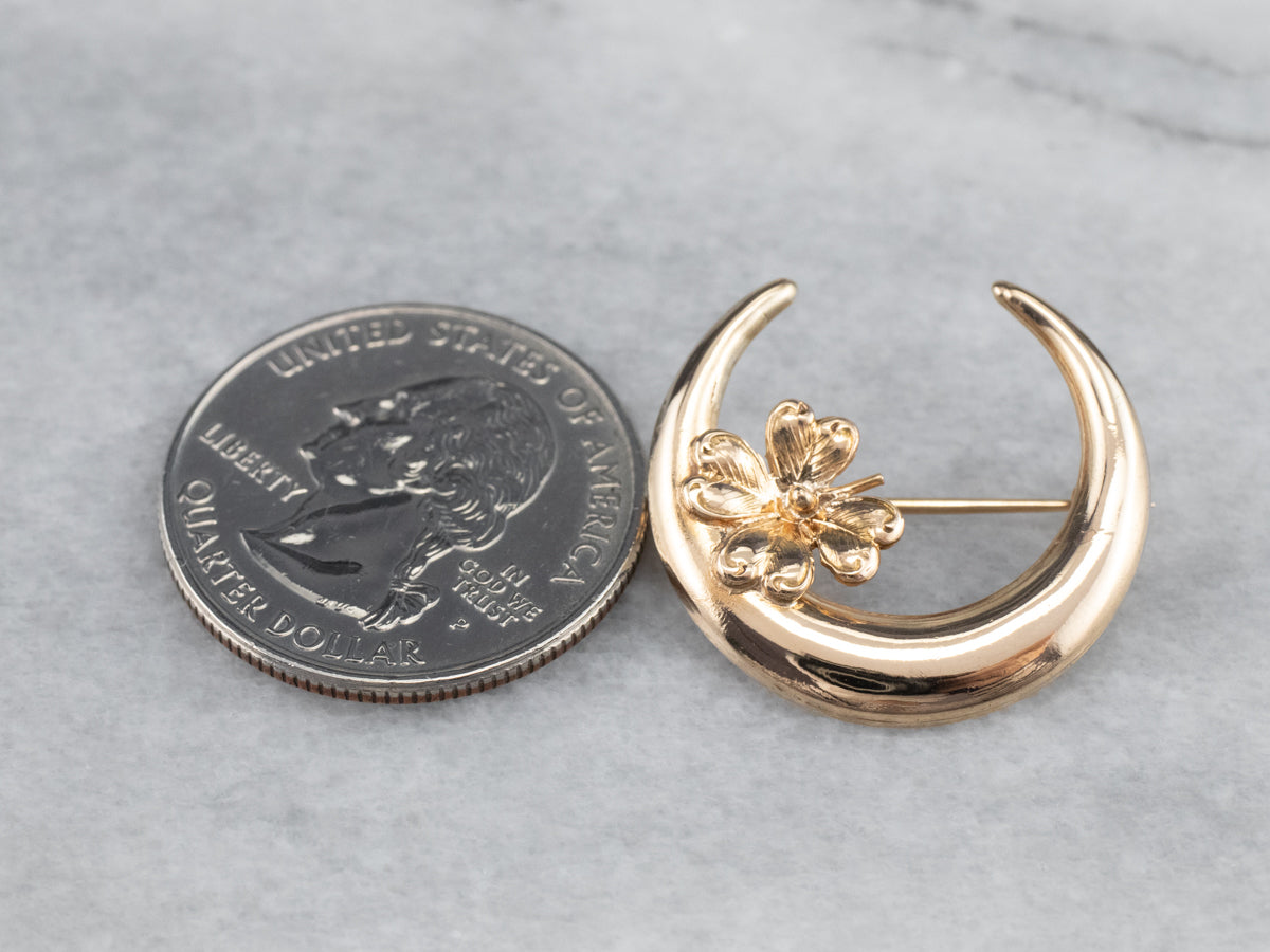 Art Nouveau Crescent Clover Moon Brooch