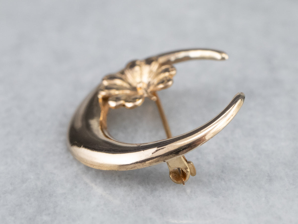Art Nouveau Crescent Clover Moon Brooch