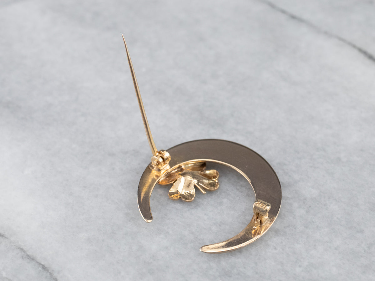 Art Nouveau Crescent Clover Moon Brooch