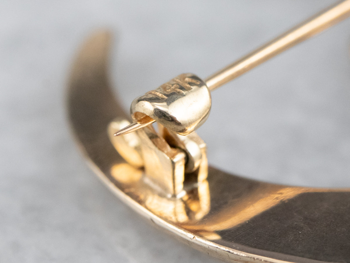 Art Nouveau Crescent Clover Moon Brooch