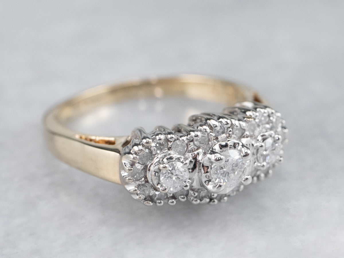 Three Diamond Halo Engagement Ring