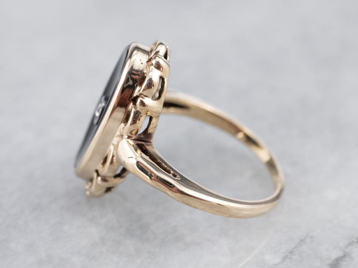 Mid Century Black Onyx and Diamond Ring