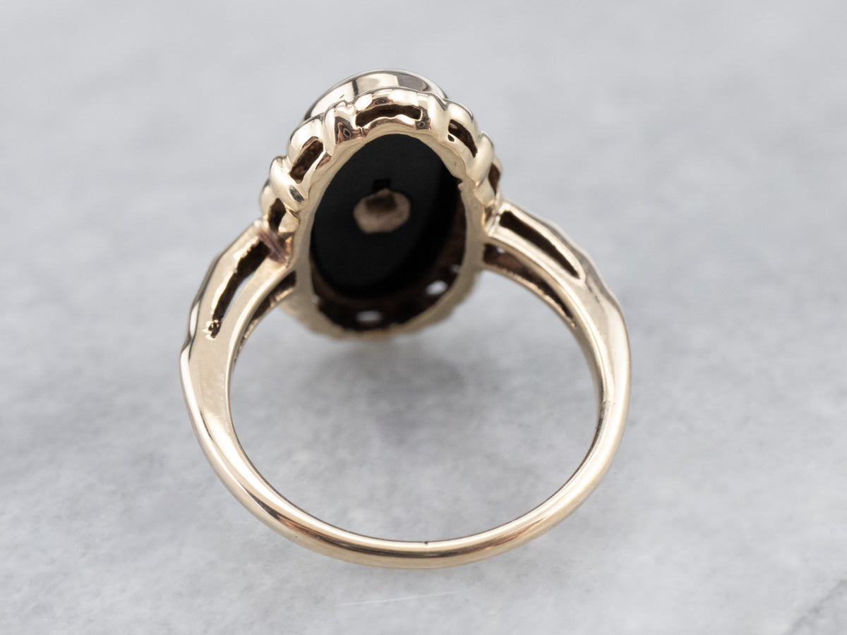 Mid Century Black Onyx and Diamond Ring