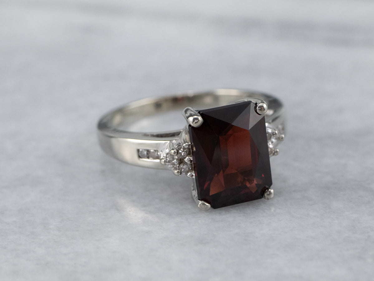 White Gold Garnet and Diamond Ring