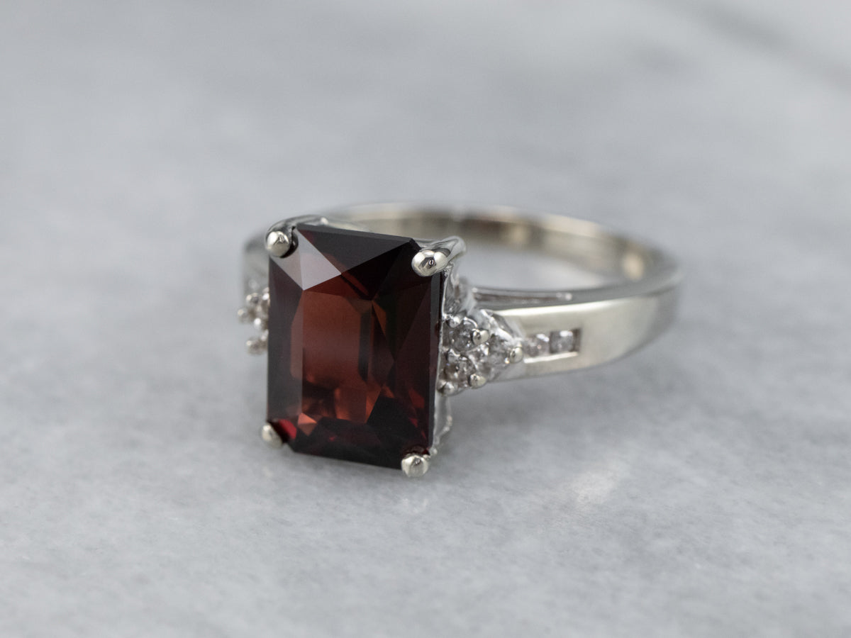 White Gold Garnet and Diamond Ring