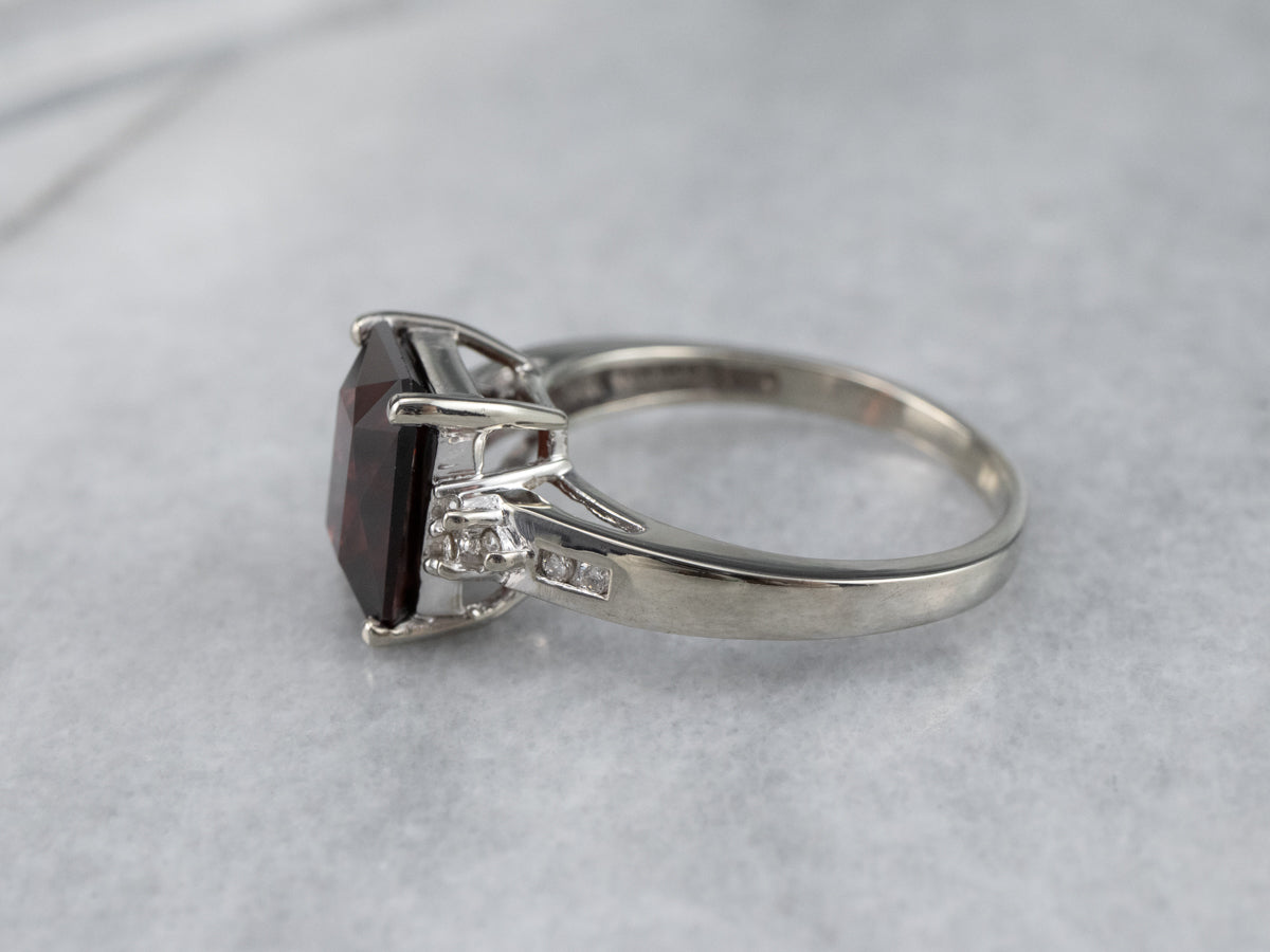 White Gold Garnet and Diamond Ring
