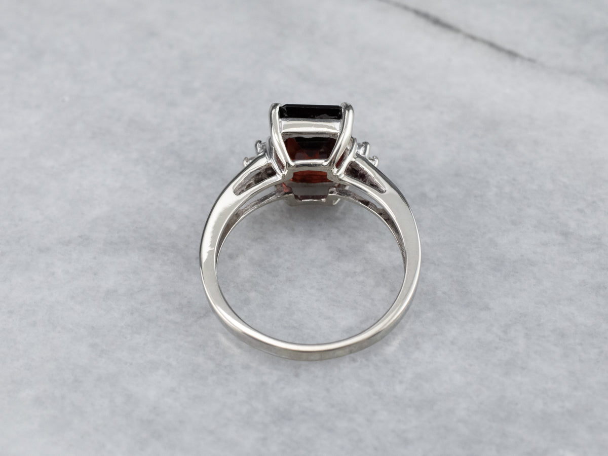 White Gold Garnet and Diamond Ring