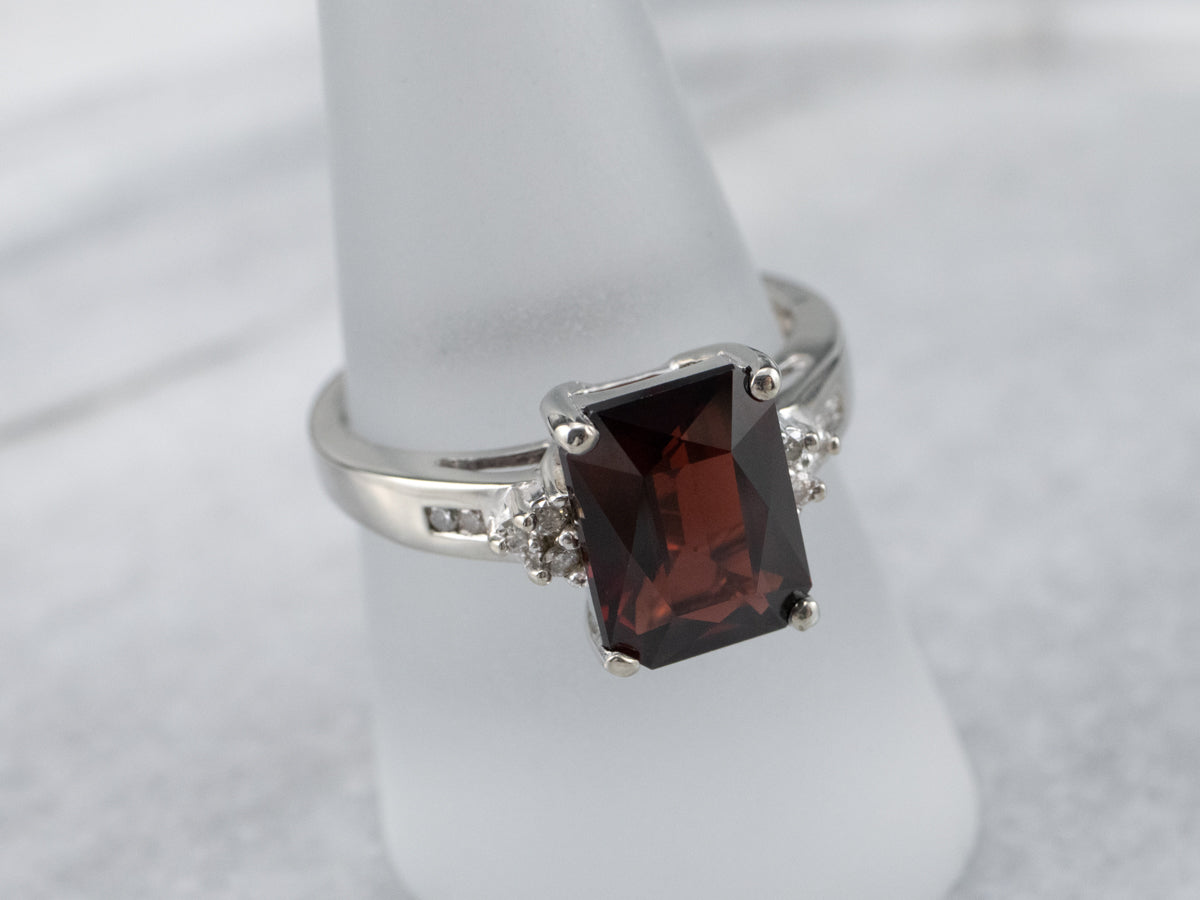 White Gold Garnet and Diamond Ring