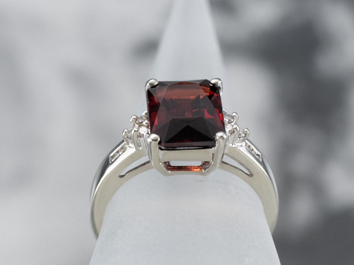 White Gold Garnet and Diamond Ring