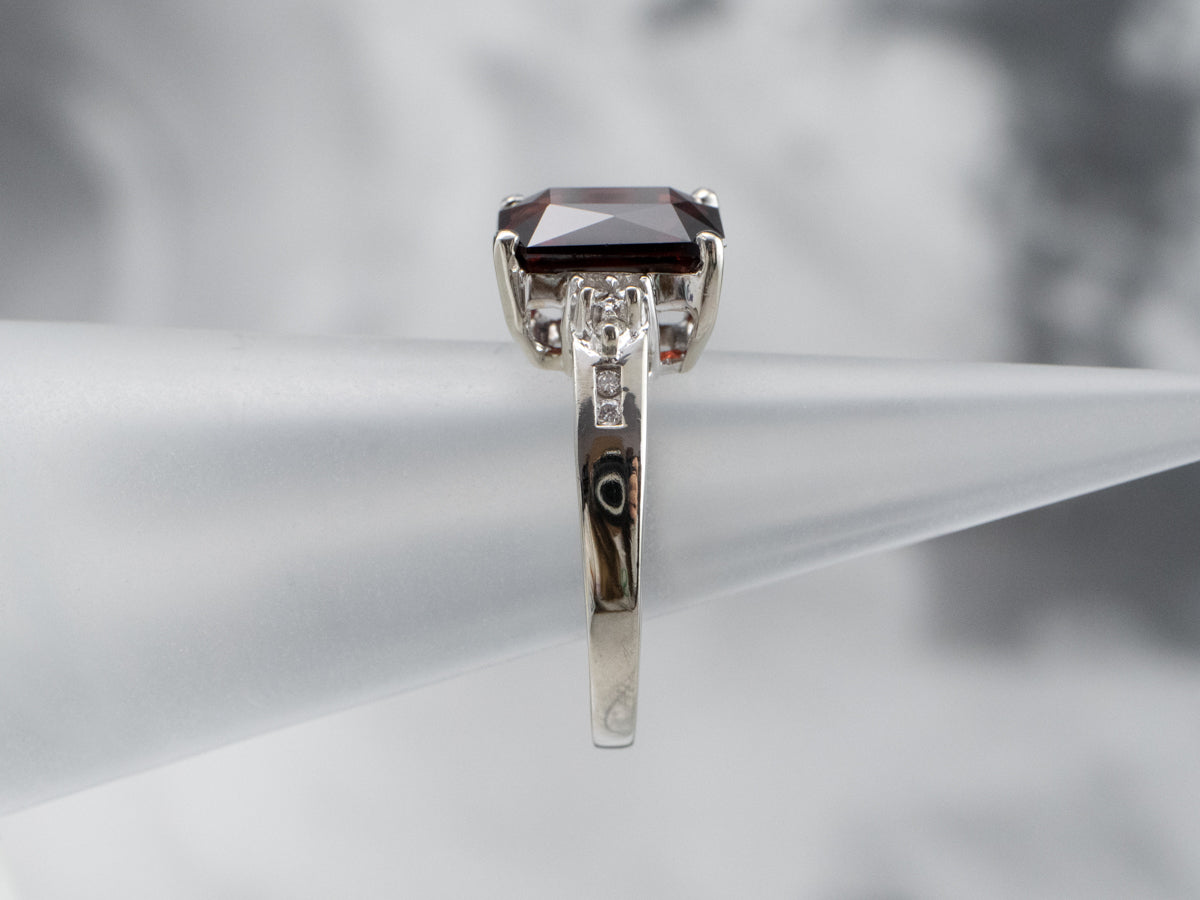 White Gold Garnet and Diamond Ring