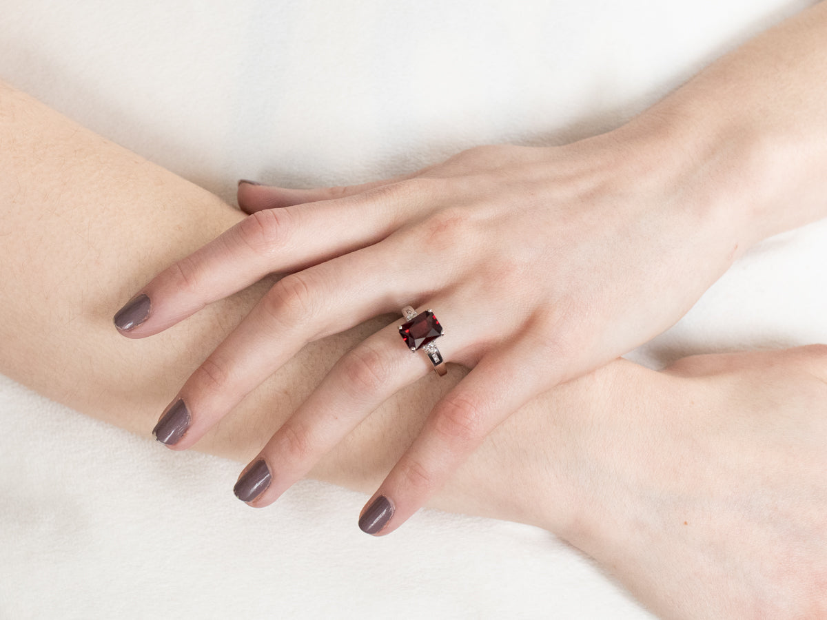 White Gold Garnet and Diamond Ring