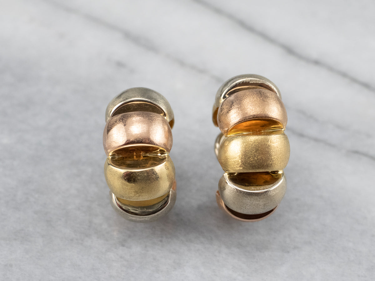 Pendientes de aro de oro tricolor cepillado