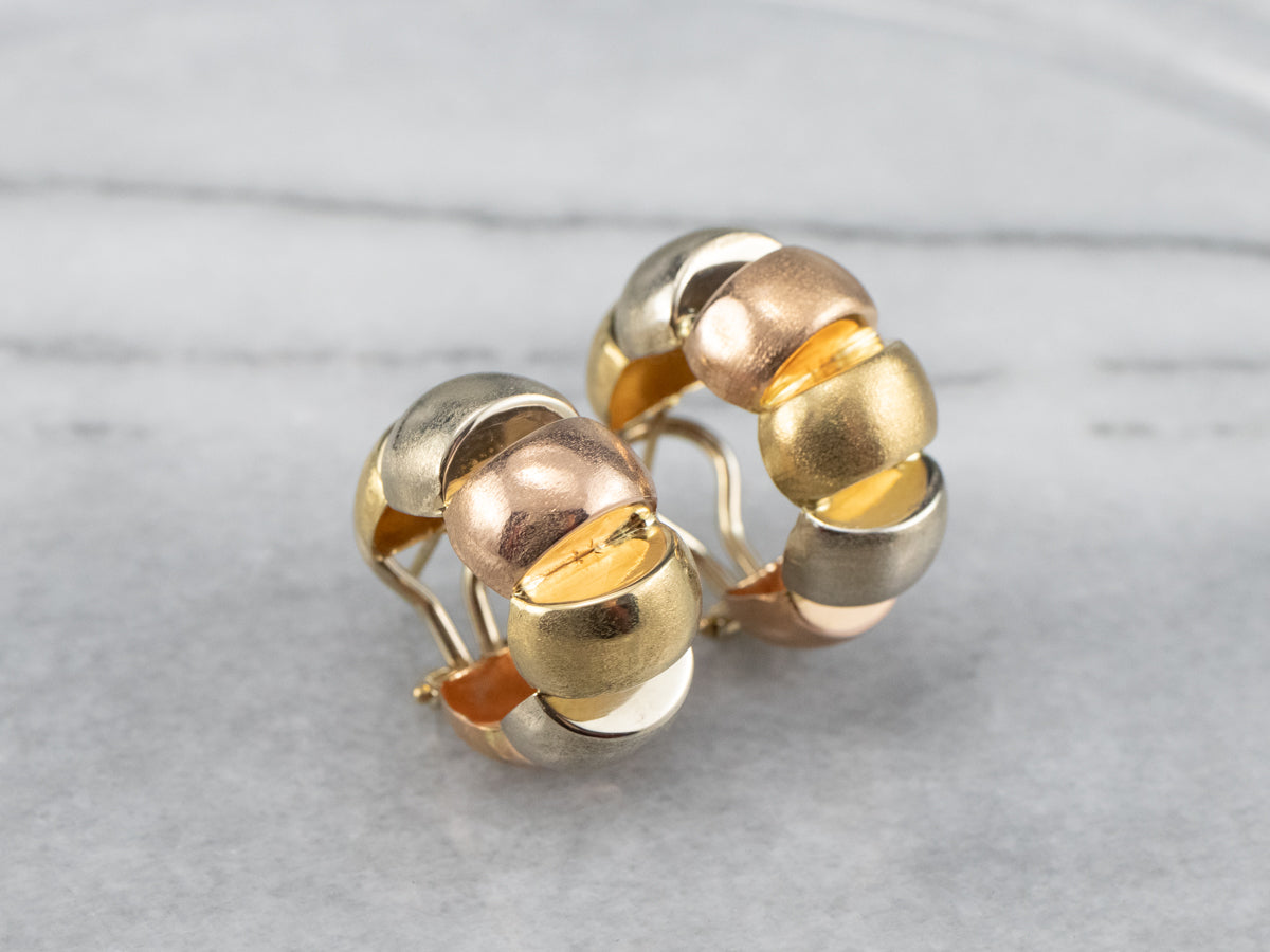 Pendientes de aro de oro tricolor cepillado