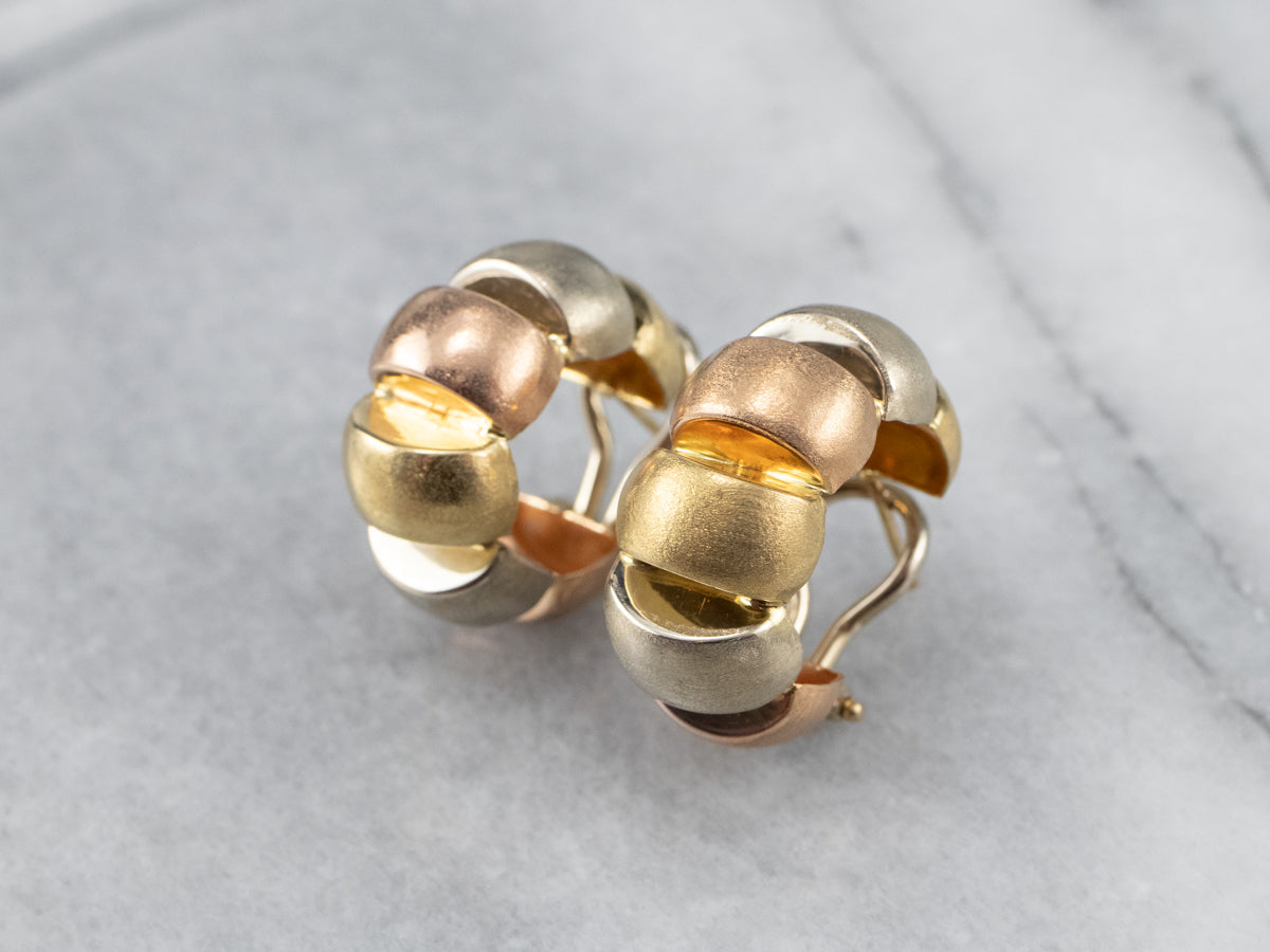 Pendientes de aro de oro tricolor cepillado