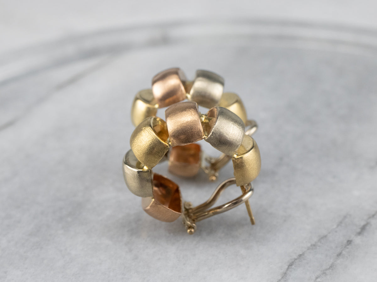 Pendientes de aro de oro tricolor cepillado