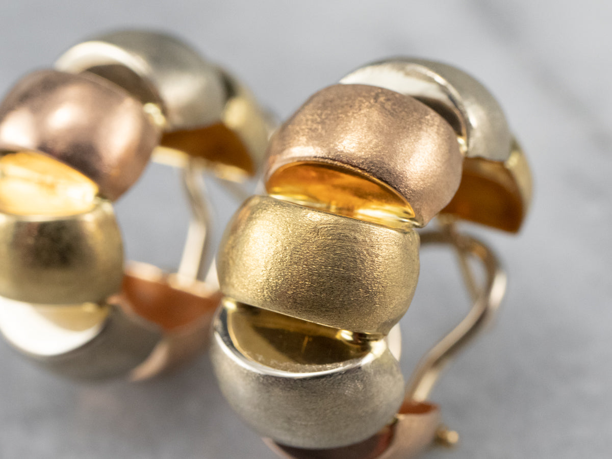 Pendientes de aro de oro tricolor cepillado