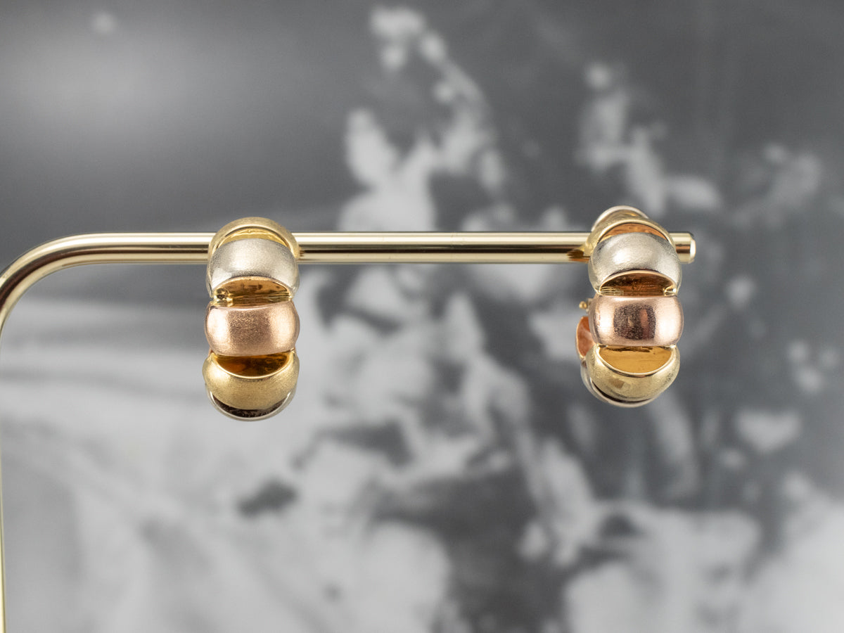 Pendientes de aro de oro tricolor cepillado