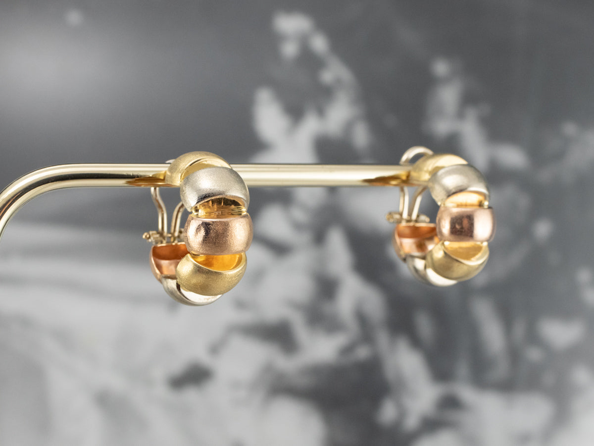 Pendientes de aro de oro tricolor cepillado