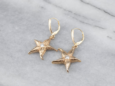 Textured Diamond Starfish Drop Earrings