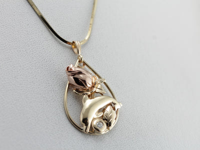 The Porpoise Rose, Sweet Multi Color Pendant with Diamond Accent