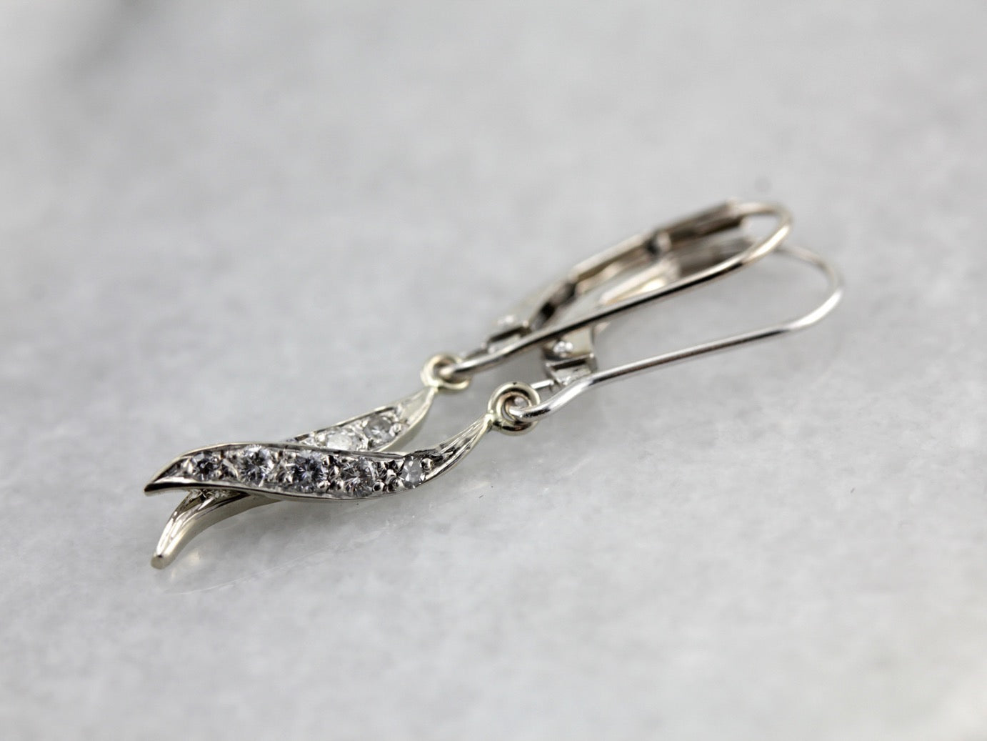 Petite Diamond Drop Earrings in White Gold
